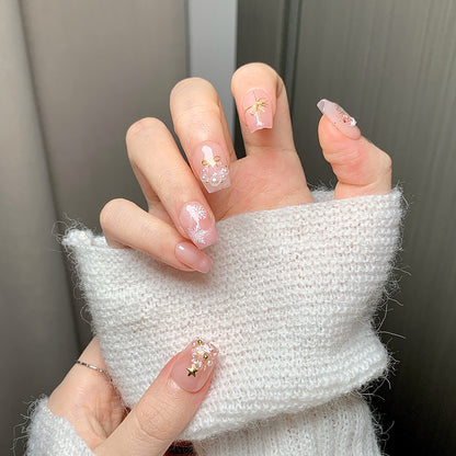 Christmas Pale Pink Oval Press-On Nails