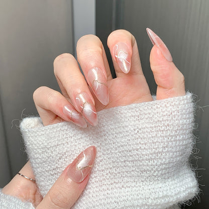 Pink Crystal Gilded Oval  Press-On Nails