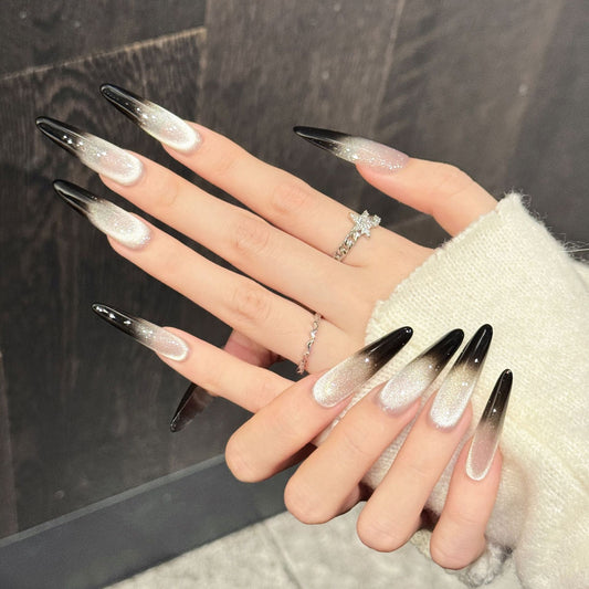 Gold-Black Gradient Stiletto Press-On Nails