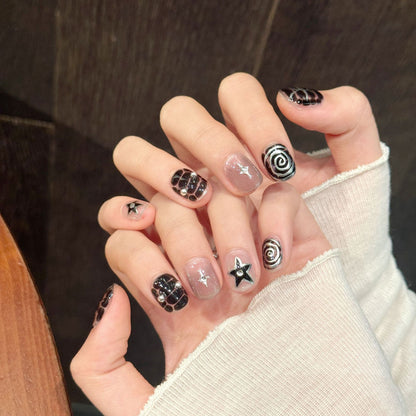 Black-White Element Squoval Press-On Nails