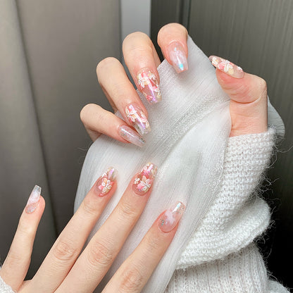 3D Flower Short Square-Round Press-On Nails