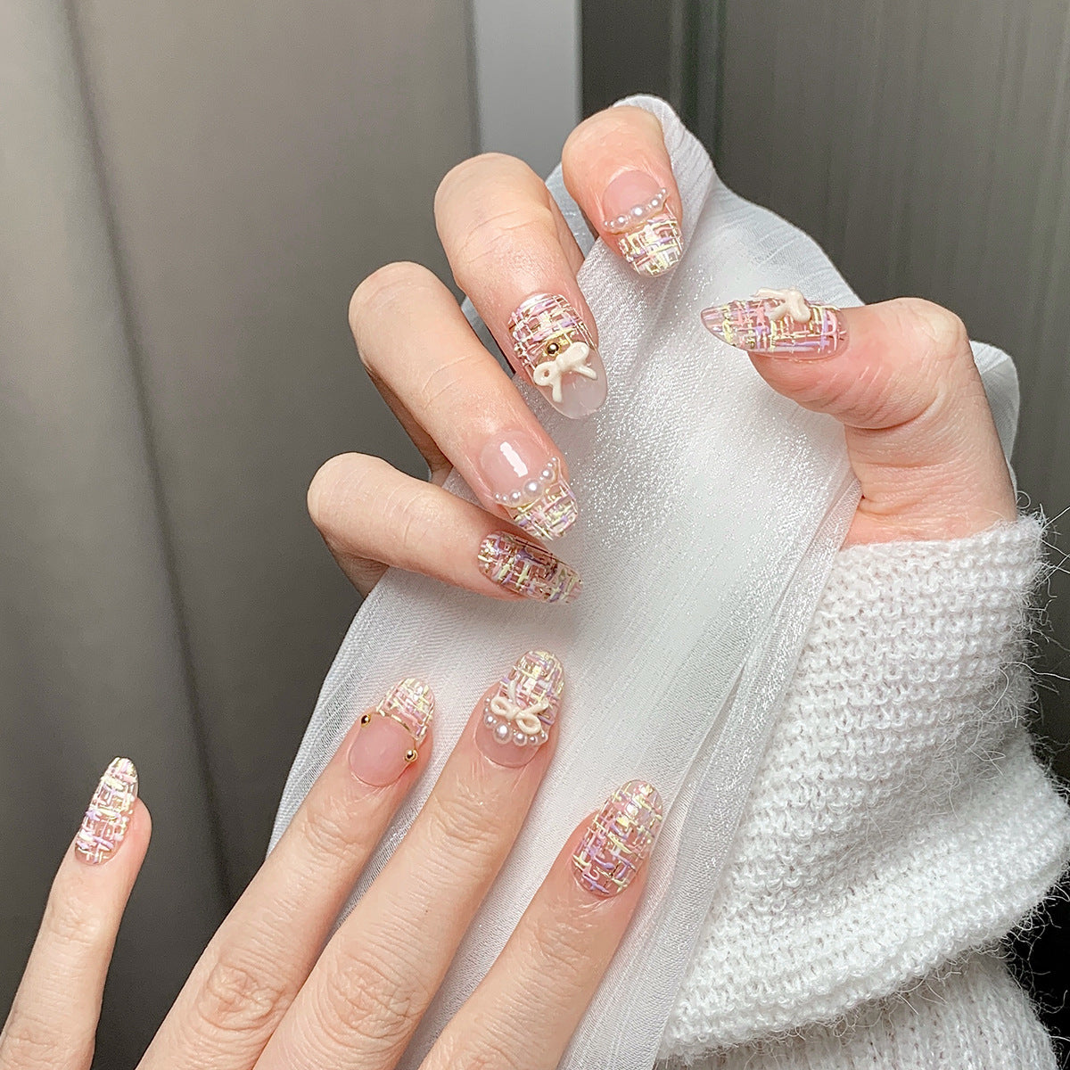 Nude Pink Chanel-Style Luxury Press-On Nails