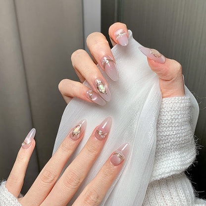 Pink Translucent Iridescent Stone Press-On Nails