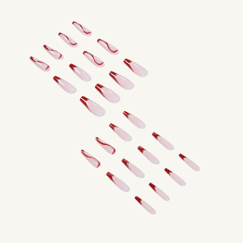Red & Gold Swirl Press-On Nails | Glitter Wave Long Square