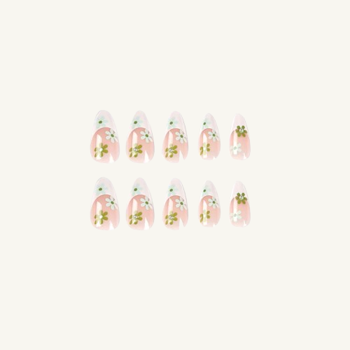Green Daisy French Tip  Press-On Nails | Spring Floral
