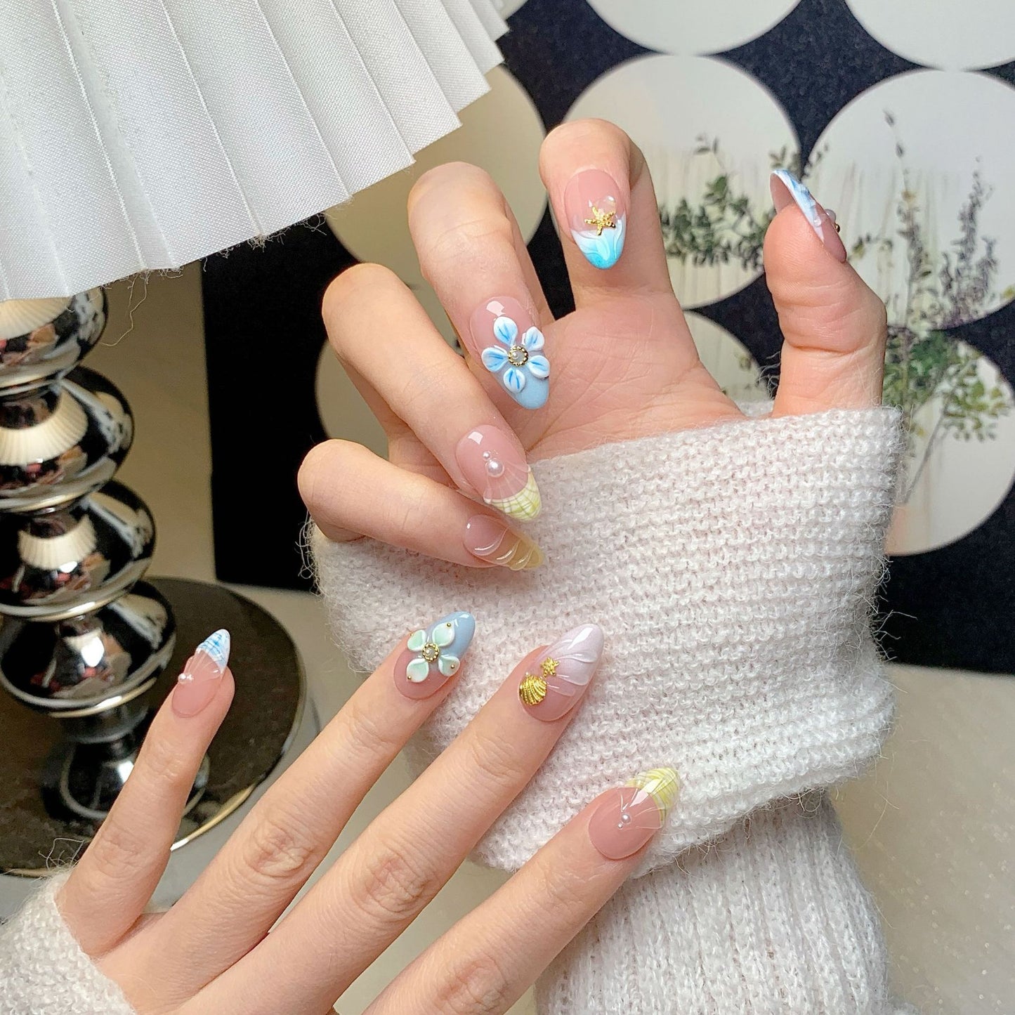 Fresh Ocean Short Almond Press-On Nails