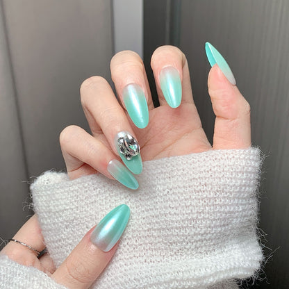 Mint Glitter Diamond  Press-On Nails