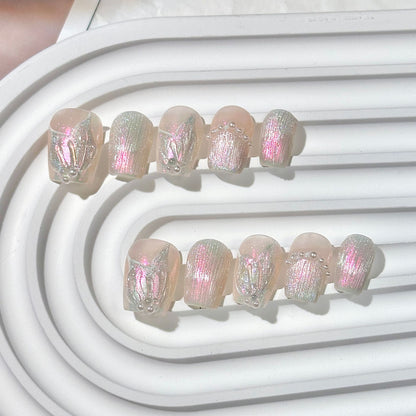 Pastel Iridescent Short Square Press-On Nails
