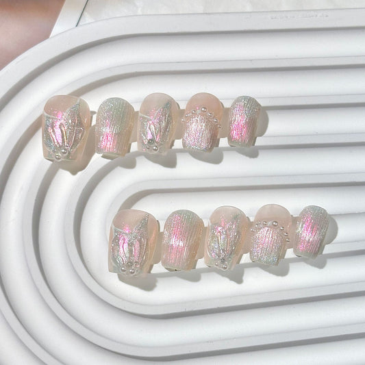 Pastel Iridescent Short Square Press-On Nails
