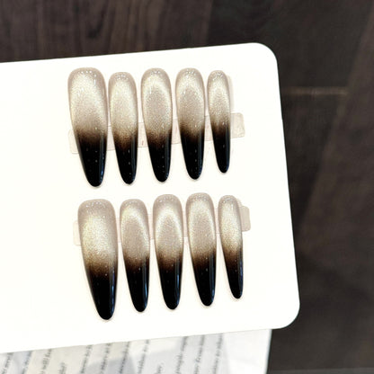 Gold-Black Gradient Stiletto Press-On Nails