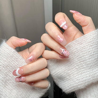 Cute Cat Pink Almond  Press-On Nails