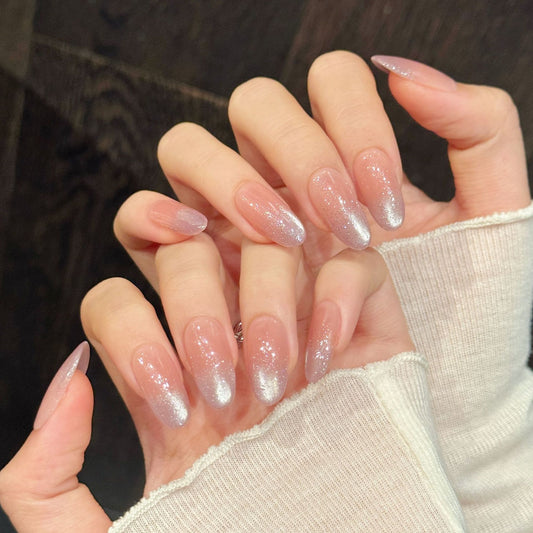 Pink-White Shimmer Short Oval Press-On Nails