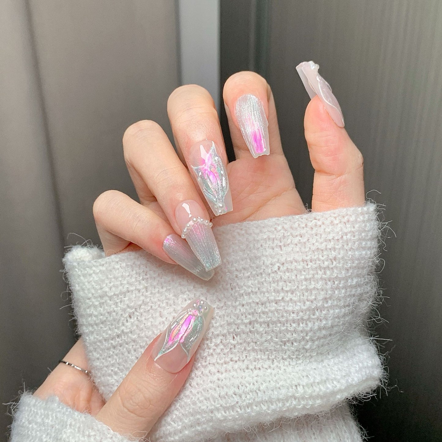 Pastel Iridescent Short Square Press-On Nails