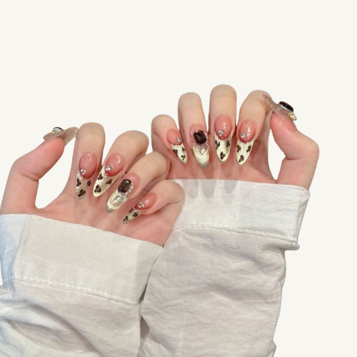 Luxury Leopard Press-On Nails | Handmade Garnet Jewel Cat Eye