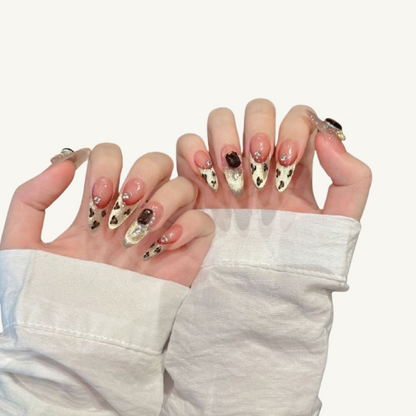 Luxury Leopard Press-On Nails | Handmade Garnet Jewel Cat Eye