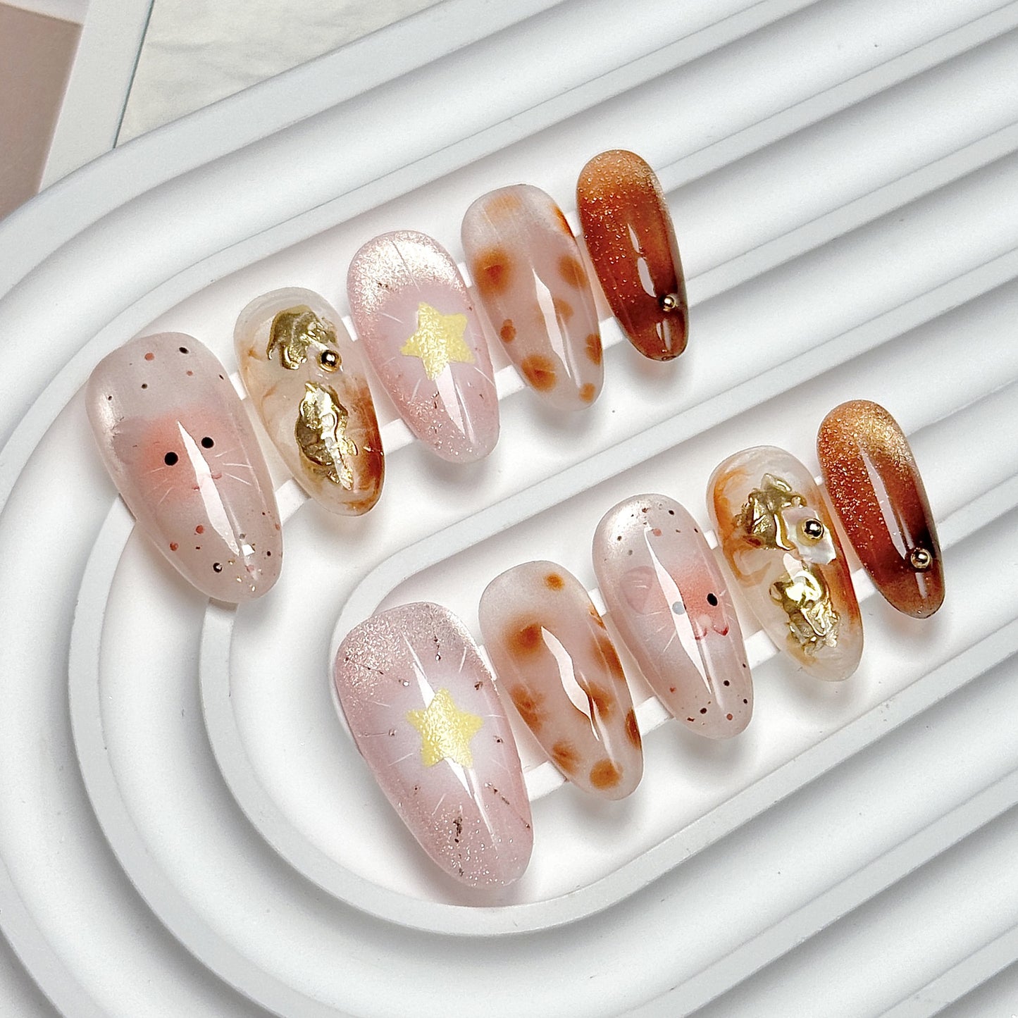 Pink-Brown Sheer Dreamy Fairy Press-On Nails