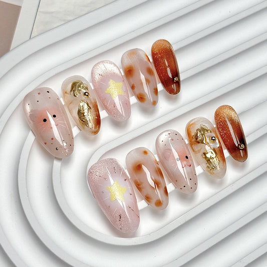 Pink-Brown Sheer Dreamy Fairy Press-On Nails