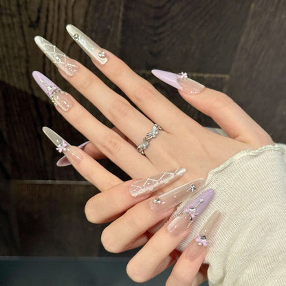 Lavender Bow Stiletto Press-On Nails