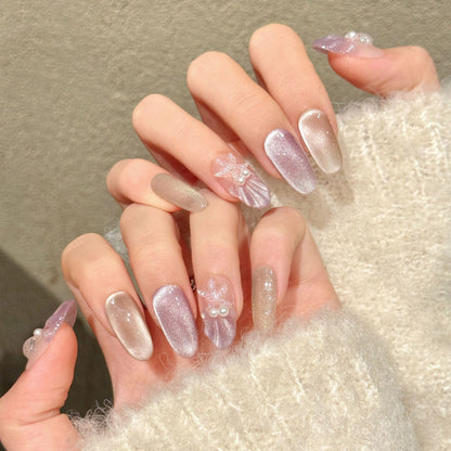 Lavender Glitter Shell Oval Press-On Nails