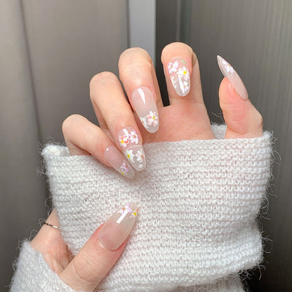 Sheer Floral Almond Press-On Nails
