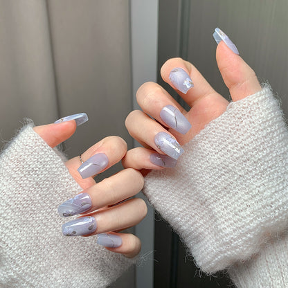 Light Blue Purple Floral Press-On Nails