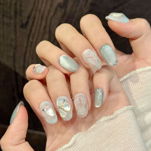Mint Shell Squoval Press-On Nails
