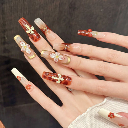 Cherry Cross Square Press-On Nails