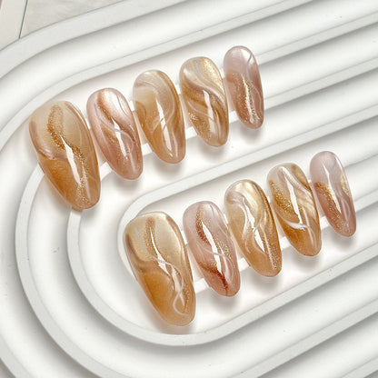 Gold-Brown Marble  Press-On Nails