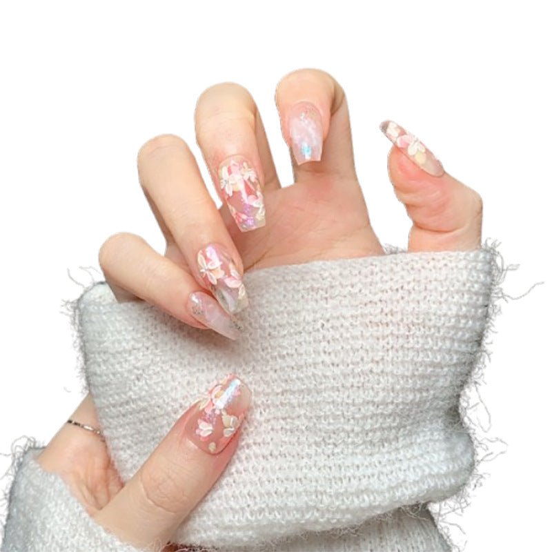 3D Flower Short Square-Round Press-On Nails