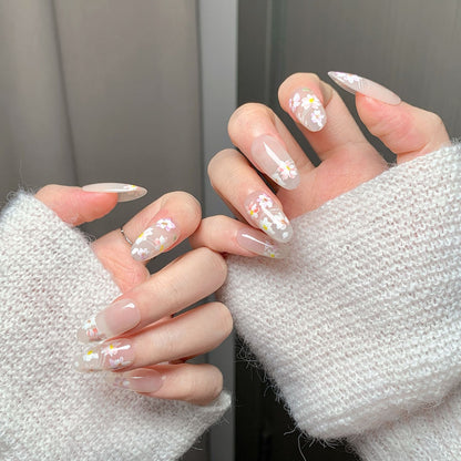 Sheer Floral Almond Press-On Nails