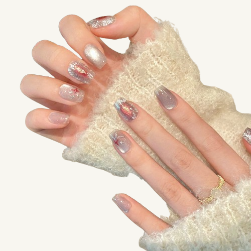 Galactic Beacon Press-On Nails | Handmade Star Glitter Cat Eye Coffin