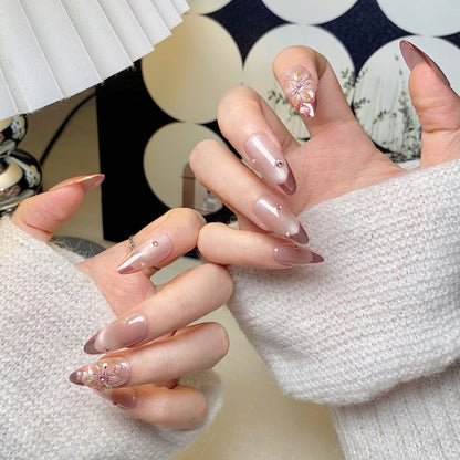 Nude Pink Rose Gold  Floral Press-On Nails