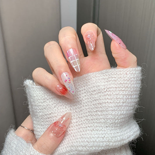 Sweet Glitter Almond Press-On Nails