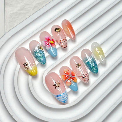 Summer Ocean Almond Press-On Nails