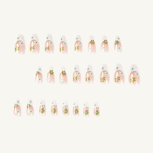 Green Daisy French Tip  Press-On Nails | Spring Floral