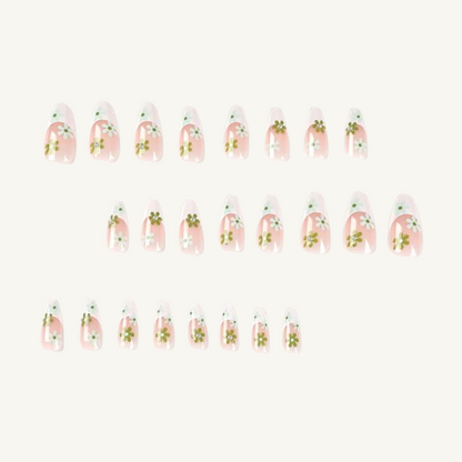 Green Daisy French Tip  Press-On Nails | Spring Floral