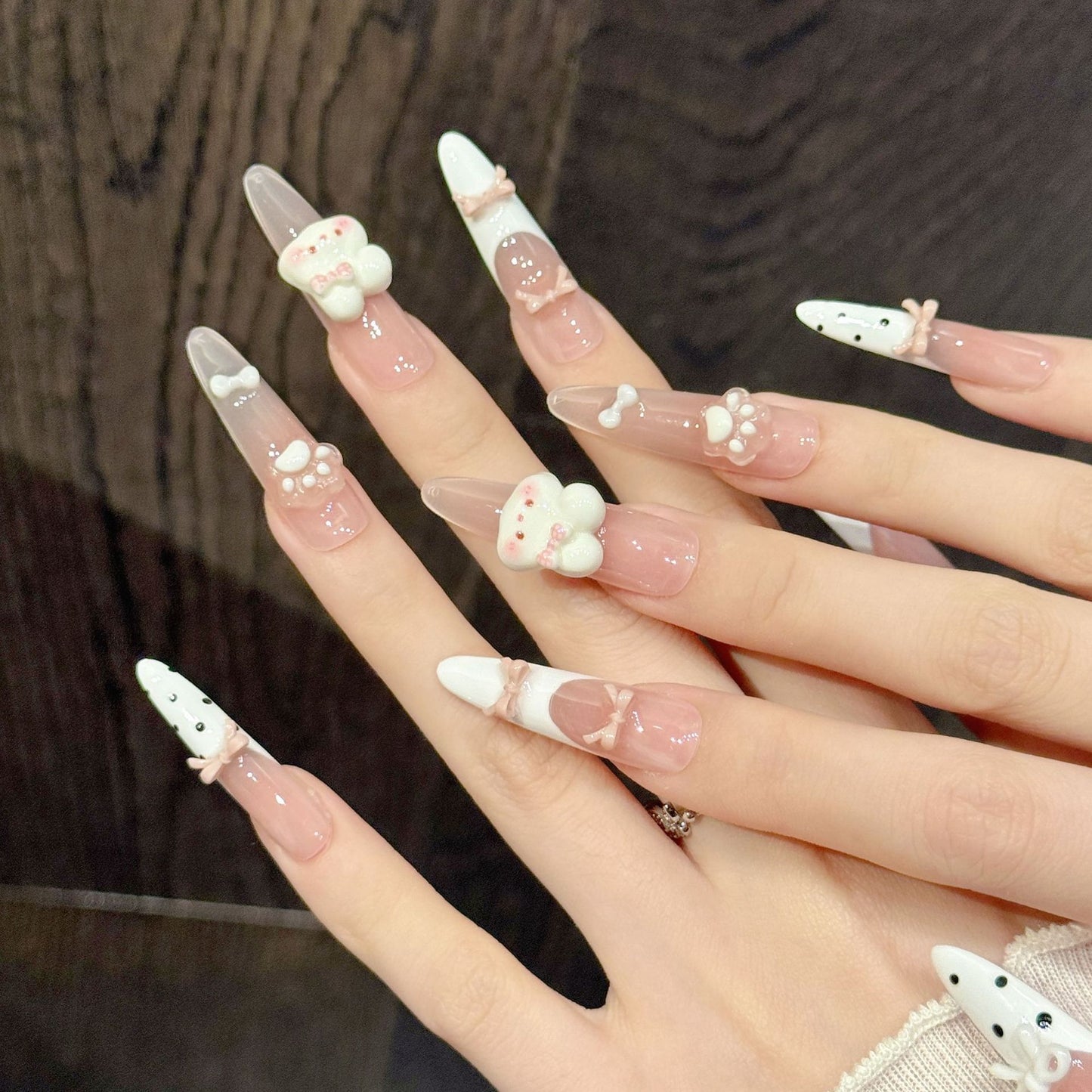 Pink Bunny Bow Long Stiletto Press-On Nails