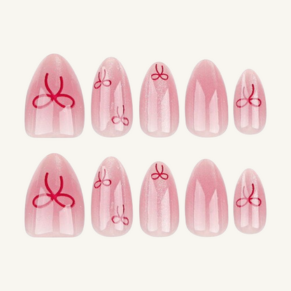 Kawaii Red Knot Nails  Press-Ons | Blush Shimmer Stiletto
