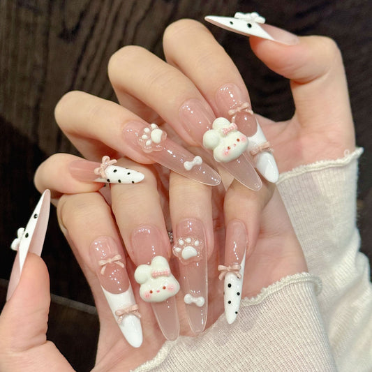 Pink Bunny Bow Long Stiletto Press-On Nails