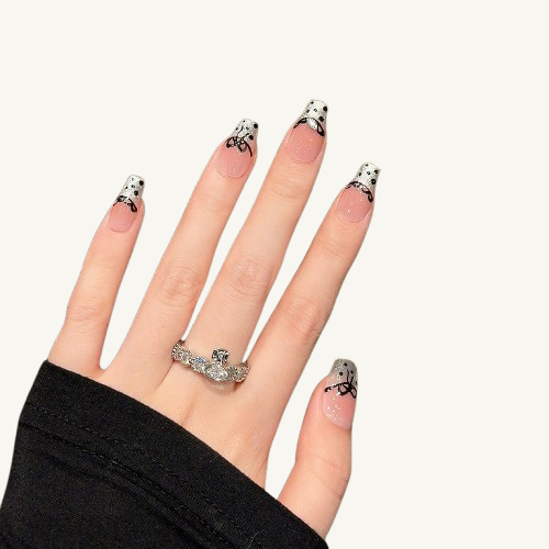 Sweetheart Dot Press-On Nails | Handmade Bow Glitter Coffin