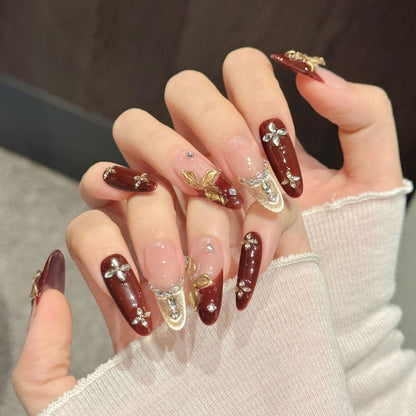 Burgundy Gem Stiletto Press-On Nails